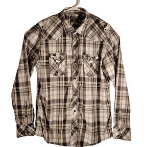 BKE Buckle pearl snap shirt mens XL XLarge grayplaid slim fit stretch western